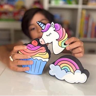Imagem de Borracha magnética para quadro branco – Pacote com 3 lindas formas de unicórnio, cupcake e arco-íris – para sala de aula, casa, escritório e como presente.