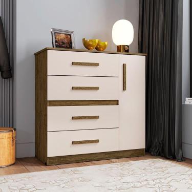 Imagem de Cômoda 4 Gavetas 1 Porta Victoria - Canela/Off White - Cor: Marrom