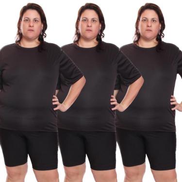 Imagem de Kit 3 Camiseta Feminina Plus Size Manga Curta Dry Lisa Proteção Solar UV Térmica Treino Camisetas-Feminino