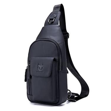 Imagem de KPYWZER Mochila tiracolo masculina vintage de couro, tiracolo e peito, nº 50 preta, Vintage