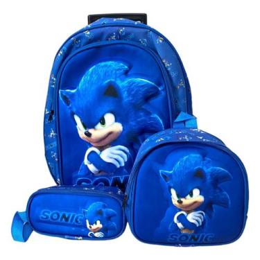 Mochila Escolar Juvenil Menino Sonic Jogo Lancheira Estojo na