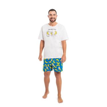Imagem de Pijama Adulto Masculino com Camiseta e Bermuda em Meia Malha Quimby Branco  masculino