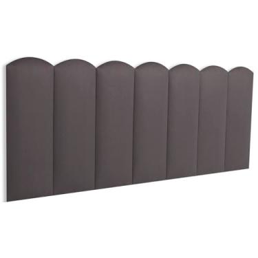 Imagem de Cabeceira Casal Estofada de Colar na Parede Kit 7 Placas Modelo Nuvem - SUEDE Cinza Chumbo