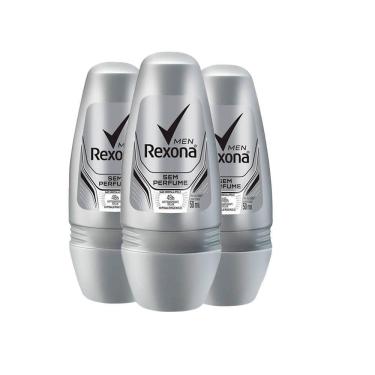 Imagem de Kit Desodorante Roll On Rexona Men Sem Perfume 50ml - 3 Unidades