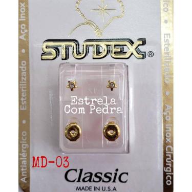 Imagem de Brinco Studex Classic 4Mm Estrela Cristal Medio Dourado