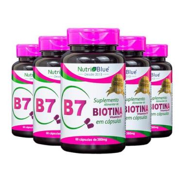 Imagem de Kit 5 Biotina Crescimento Saúde Cabelos Unhas Pele - Nutriblue