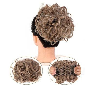Imagem de Mulheres Bun Scrunchies Pente Presilha em Rabo de Cavalo Extensões para Mulheres Extensões de Coque Cacheado Desarrumado Peruca Sintética Updo Chignons Cabelo Esticável Fácil Pão (Color : 14T613)
