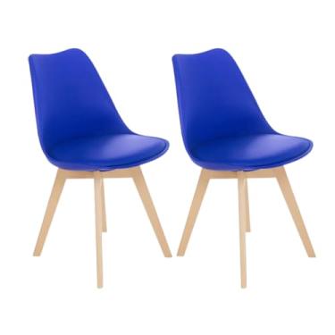 Imagem de Kit 2 Cadeiras Estofada Leda Base Madeira Eames Cozinha Azul Bic