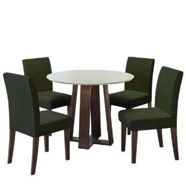 Imagem de Conjunto de Mesa Sala de Jantar 4 cadeiras Redonda 1,03m Athenas Castanho/Castor