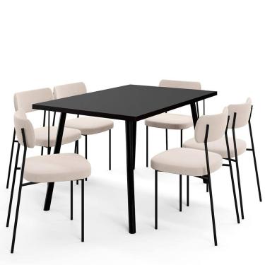 Imagem de Mesa de Jantar Montreal Preto 135cm com 06 Cadeiras Industrial Melina F01 Suede Bege - Lyam