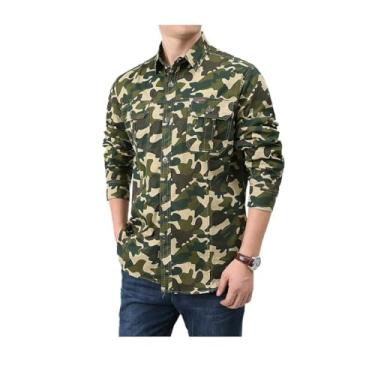 Imagem de Hbufnha Camisa masculina casual camisa de negócios com botão secagem rápida trabalho caminhoneiro camisa xadrez, 11 cáqui, P