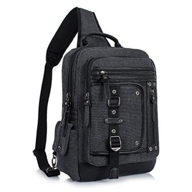 Imagem de Bolsa masculina Leaper retrô com alça tiracolo transversal para uso ao ar livre, bolsa de ombro, Preto, Large