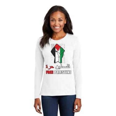 Imagem de wild custom apparel Free Palestine Fist Flag mangas compridas femininas, Branco, GG