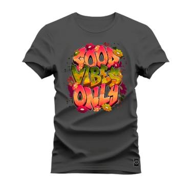 Imagem de Camiseta Plus Size T-Shirt Confortável Estampada Good Viber Only Grafite G1
