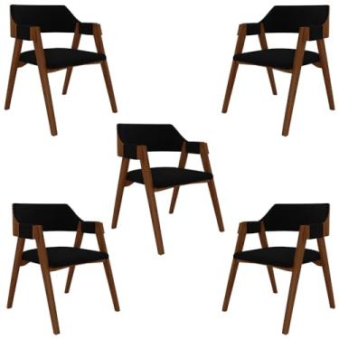 Imagem de Kit 5 Cadeiras Sala de Jantar e Jogos Carteados Madeira Maciça Poker Veludo Preto/Imbuia G42 - Gran Belo