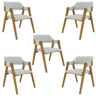 Imagem de Kit 5 Cadeiras Sala de Jantar e Jogos Carteados Madeira Maciça Poker Linho Cinza/Mel G42 - Gran Belo