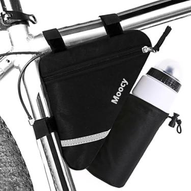 Imagem de MOOCY Bolsa refletiva ultraleve com moldura triangular para bicicleta, armazenamento traseiro para bicicleta com bolsa para garrafa de água - preta