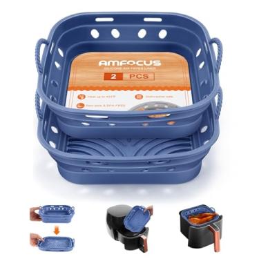 Imagem de Forros de silicone para fritadeira a ar – pacote com 2 cestas quadradas de papel manteiga reutilizáveis, forros perfeitos para fritadeira a ar livre, acessórios indispensáveis para forno