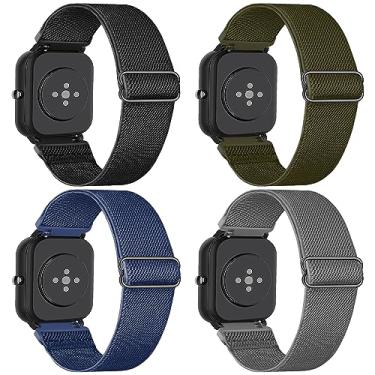 Imagem de Lzwldan Pacote com 4 pulseiras de relógio de nylon elástico compatíveis com Amazfit GTS/GTS 2/GTS 2 mini/GTS 2e/GTS 3/GTS 4/GTS 4 mini, pulseiras macias de 20 mm para Amazfit Bip 5/Bip/Bip U Pro/Bip