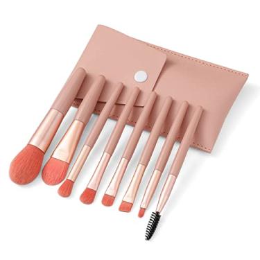 Imagem de Liasun Conjunto de pincéis de maquiagem para viagem, 8 peças, tamanho mini, fibra sintética premium, corretivo, sobrancelhas, sombra, angular, labial com bolsa