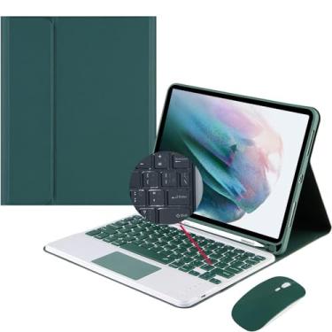 Imagem de Capa para teclado do Galaxy Tab S9 11"/S9 FE 10.9" com teclado ABNT2 destacável em português, capa traseira em TPU macio, capa fólio com suporte para S Pen (Verde Escuro)