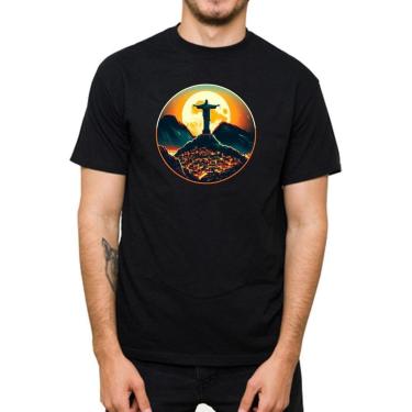 Imagem de Camiseta Masculina Algodao Estampa Cristo Redentor Rio de Janeiro Gola Redonda Leve-Masculino