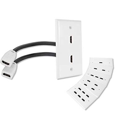 Imagem de MXTECHNIC Tampa de tomada de placa de parede HDMI de porta única 4K com cabo de trança HDMI de alta velocidade fêmea para fêmea de 15 cm para sistemas de videogame, caixas de TV (2 portas)