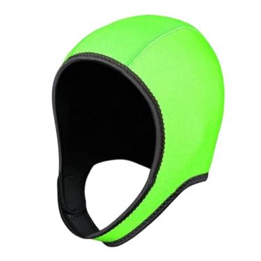 Imagem de rockible Chapéu de mergulho com capuz, roupa de mergulho de neoprene com alça de queixo, touca térmica, para natação, surf, rafting, Verde fluorescente