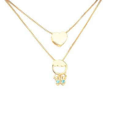 Imagem de Colar com 01 Pingente Menino + Colar com Coração Liso Banhado a Ouro 18k