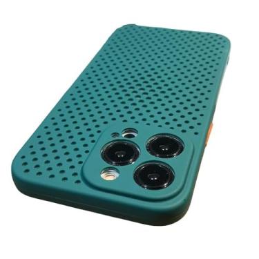 Imagem de Capa de telefone com resfriamento por dissipação de calor para iPhone 15 14 13 12 11 Pro Xs Max XR X Plus Capa macia de cor de contraste de malha respirável, verde escuro, para iPhone 14