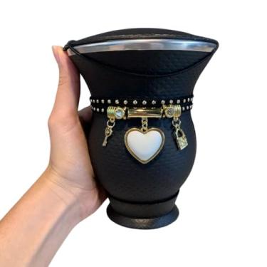 Imagem de Kit Chimarrão: Cuia de Porongo Revestida, Pulseira/Choker - Diversas Cores (Preto coração branco)