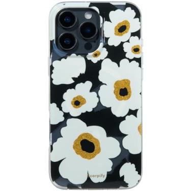 Imagem de SCORPIFY Capa para iPhone 16 Pro Max [compatível com MagSafe] com design floral de papoula de milho preto, linda capa magnética de flores transparentes para mulheres e meninas, amortecedor fino com