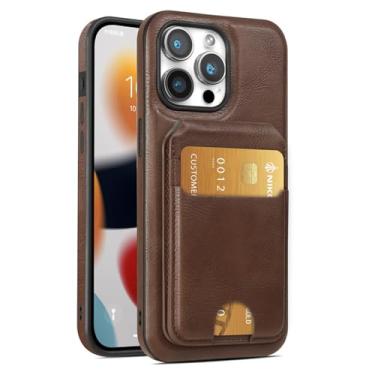 Imagem de HAO RIYLN Capa magnética para iPhone 15 Pro Max/15 Pro/15, carteira destacável flip porta-cartões com logotipo vista couro capa de telefone comercial, marrom, 15 6,1 polegadas