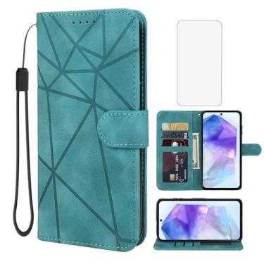 Imagem de Wanyuexes Capa para Galaxy A55 5G, capa carteira para Samsung A55 A556U com protetor de tela de vidro temperado, pele sensação de pele flip suporte suporte para cartão de crédito capa de telefone para