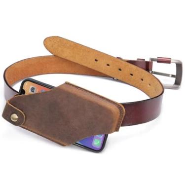 Imagem de Coldre de couro para celular com fecho magnético de cinto, bolsa de couro para celular, capa de couro universal no cinto, suporte de telefone para iPhone, bainha de celular marrom escuro médio (café)