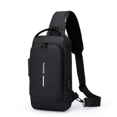 Imagem de Bolsa Mochila Masculina Anti Furto Transversal De Ombro Tiracolo Pochete USB impermeável (Preta)