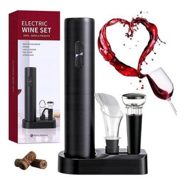 Imagem de Kit Abridor Vinho Saca Rolha Elétrico Automático Com Base - Home Goods