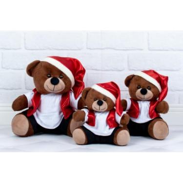 Imagem de Trio De Ursos Tedde Mamãe Noel Pelúcia Natalina Para Decorações (Colete Padrão - Pelúcia Marrom)