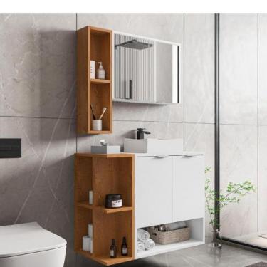 Imagem de Conjunto para Banheiro com Cuba 4 Portas Ibiza Bechara, Branco/Natural