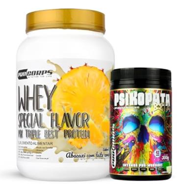 Imagem de Whey Protein 840g - 21g Proteína - Zero Açúcar + Pré Treino Psikopata Beta Limão 300g - Pro Corps (840g, Abacaxi com Leite Condensado)