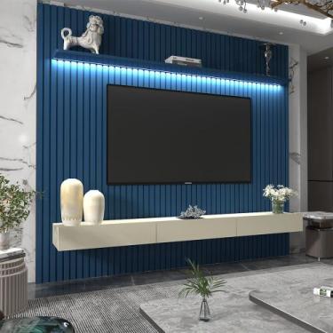 Imagem de Home para TV Ripado com LED Nobre 230 Azul Off White - Gelius - Gelius