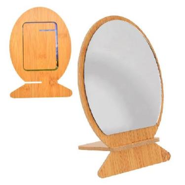 Imagem de Espelho Oval Redondo De Mesa e Mão Em MDF Maquiagem - Impo