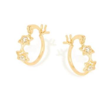Imagem de Brincos banhado ouro 3x 24k 18k e 22k femininos argola lisa estrelas r
