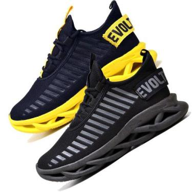 Imagem de Kit 2 Tênis Masculino Esportivo Confortavel Maverik  Amarelo e Preto -