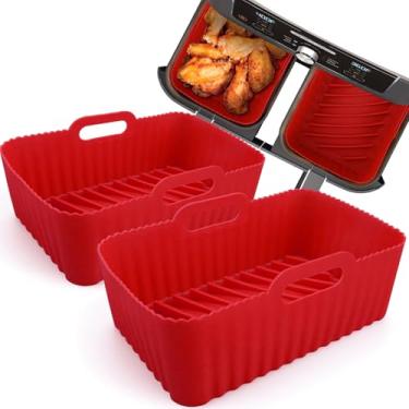 Imagem de WMKGG Forros de silicone para fritadeira a ar, 2 peças reutilizáveis retangulares panela de silicone para Ninja Foodi DZ201/DZ401 Dualzone 8QT Pot e acima, (20 x 12 cm) vermelho)