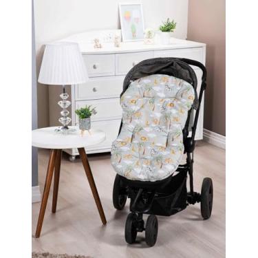 Imagem de Colchonete Capa Forro Dupla Face Super Macio para Carrinho Bebê 100% Algodão Várias Estampas (SAFARI CINZA)