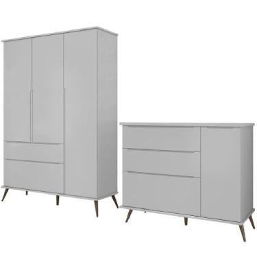 Imagem de Jogo De Quarto Infantil Guarda Roupa e Cômoda 100% MDF Melinda Cinza -