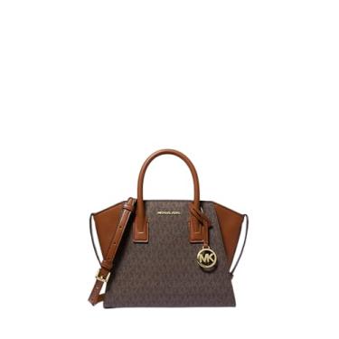 Imagem de Michael Kors Logotipo Avril pequeno e bolsa de couro marrom PVC, PVC marrom, Small