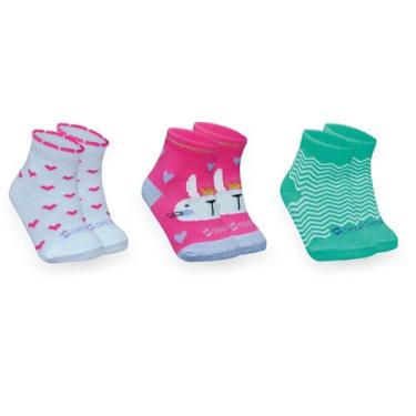 Imagem de Kit Meia Infantil Bebê com 3 pares de Meia Menina Estampada 6 A 12 Mes