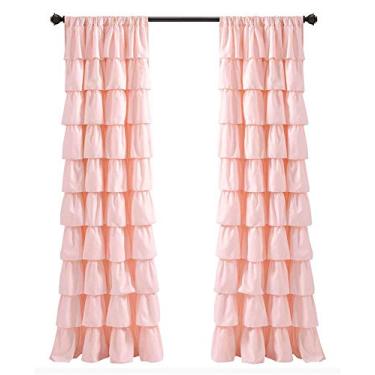 Imagem de Lush Decor, Cortina de janela com babados blush-shabby Chic estilo fazenda para sala de estar, sala de jantar, quarto (único), 213 cm x 50 C